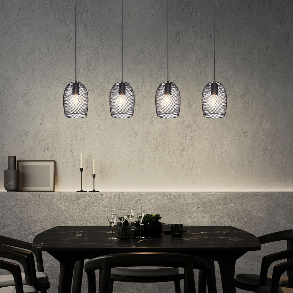 LED HÄNGELEUCHTE DOPS Geflecht Schwarz - Schwarz, Metall (100/15/150cm)