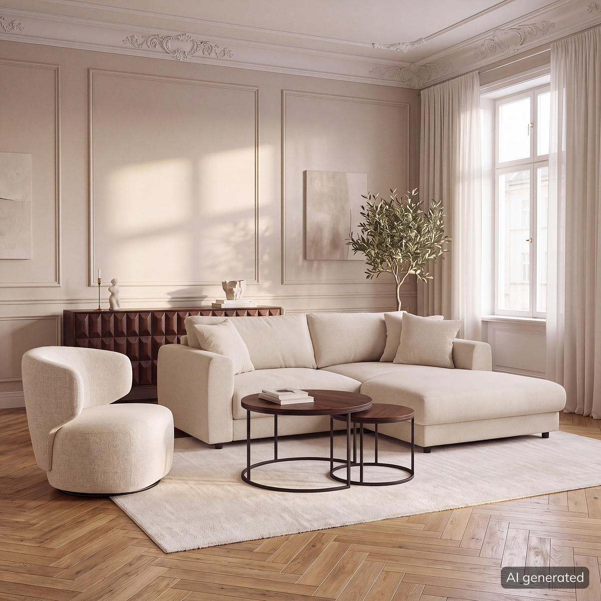 ECKSOFA mit Longchair - Beige/Schwarz, Holz/Kunststoff (238/183cm) - home24