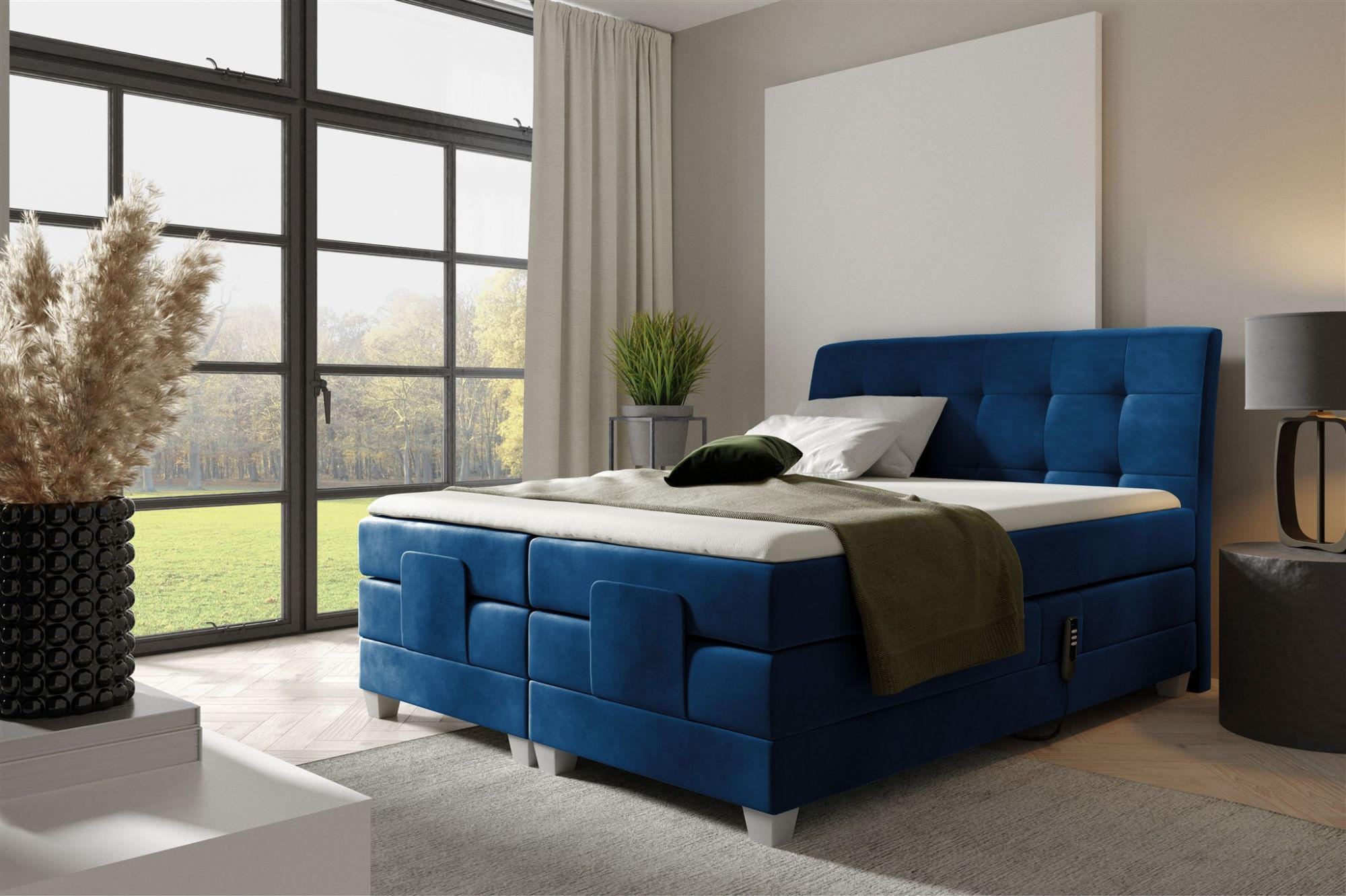 BOXSPRINGBETT Elektrisch Franco - Dunkelblau, Holzwerkstoff/Textil (140/200cm) - Fun Möbel