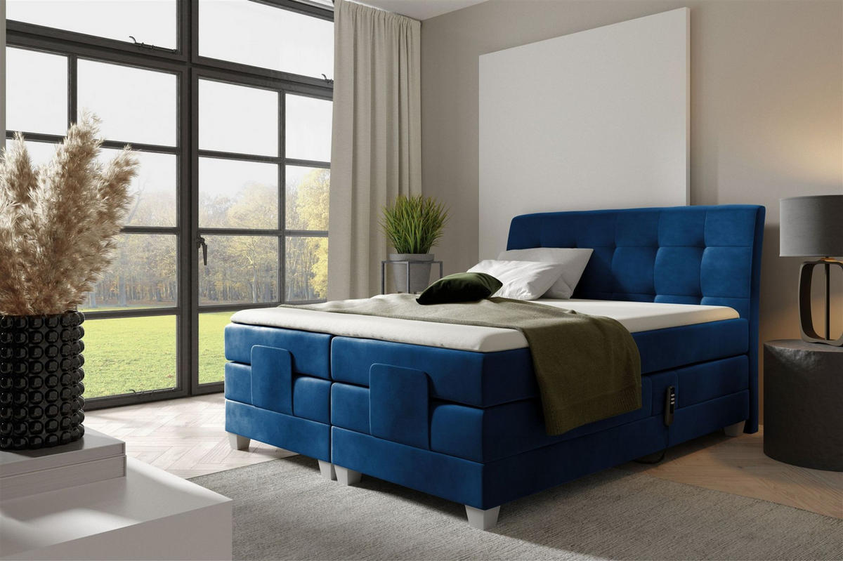 BOXSPRINGBETT Elektrisch Franco - Dunkelblau, Holzwerkstoff/Textil (120/200cm) - Fun Möbel