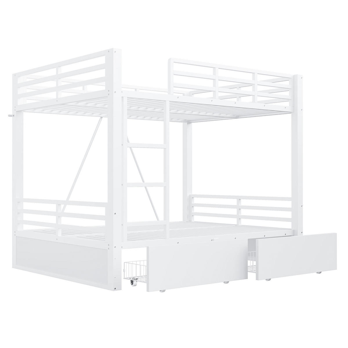 ETAGENBETT 90/200 cm & 140/200 cm in Weiß mit 2 Schubladen und Sicherheitsgeländer - Weiß, Holzwerkstoff/Metall (140/200cm) - STILVORA