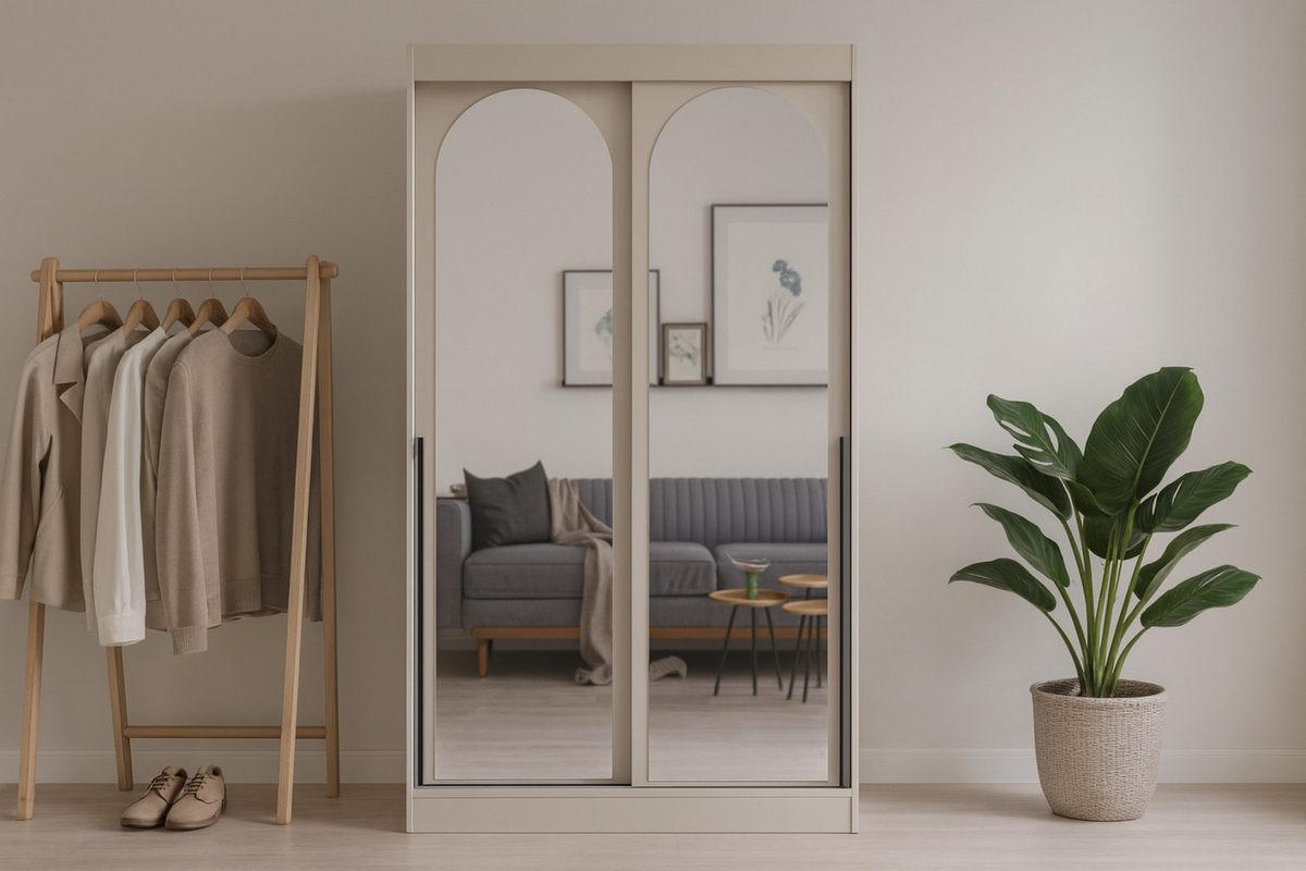 SCHIEBETÜRENSCHRANK MOSSA 120 / 215 / 65 cm in Kaschmir / Schwarz - Kaschmir/Schwarz, Holzwerkstoff (120/215/65cm) - Deine Möbel 24