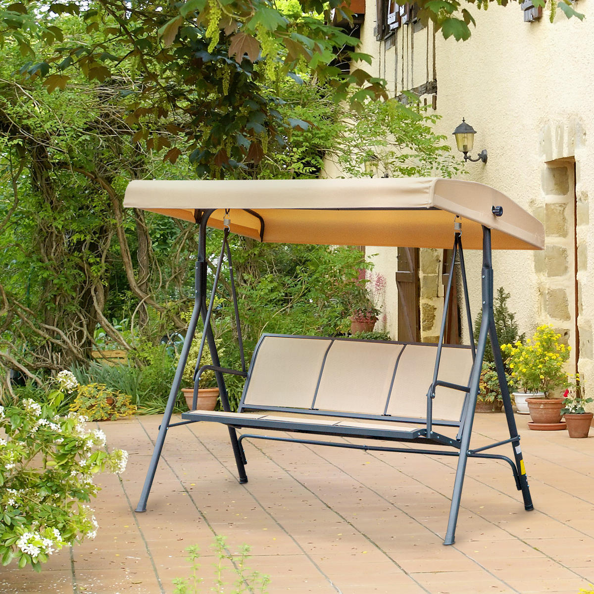 HOLLYWOODSCHAUKEL DE-15241 Beige - Beige, Metall (118/159/175cm) - ComfortXL