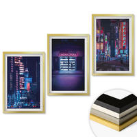 WANDBILDER 3er Set - 40x60 cm Goldrahmen - Neon-Eingang zur nächtlichen Stadt - Goldfarben, Kunststoff (40/60cm) - ArtPrintCave