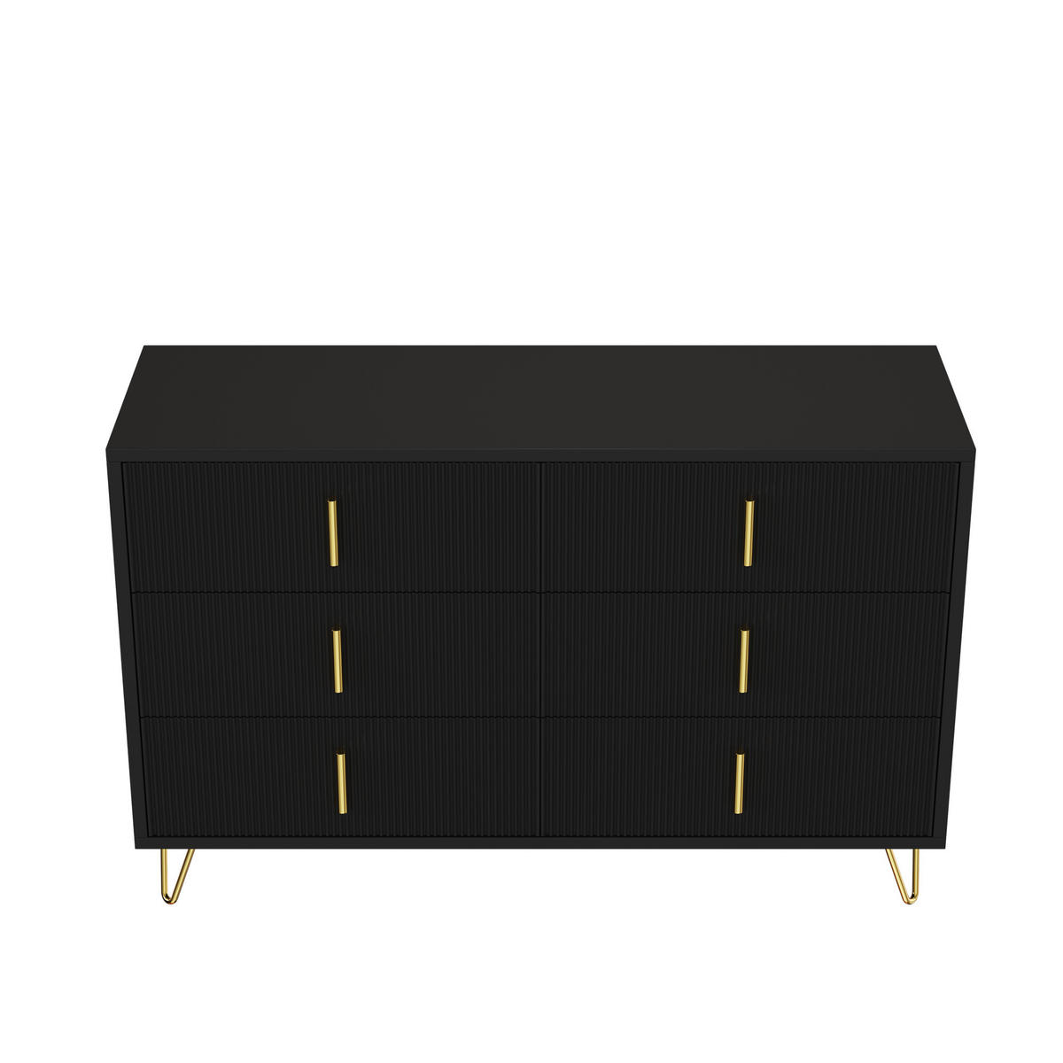 SIDEBOARD DE-38218 120/40/77 cm mit 6 Schubladen und goldenen Griffen Schwarz - Schwarz, Holzwerkstoff (120/77/40cm) - ComfortXL