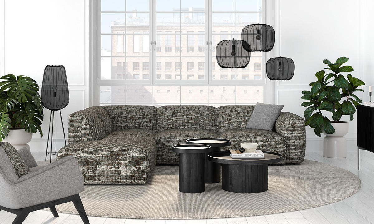 3-SITZER ECKSOFA mit Recamiere - Schwarz/Grau, Kunststoff/Textil (295/231cm) - home24