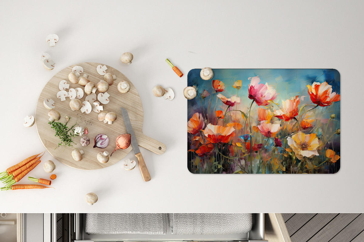 PLATZSETS 6er-Set Blumen - Aquarell - Kunst - Botanisch - Natur 45x30 cm Tischset - Koralle, Kunststoff (0.3/45/30cm) - MuchoWow