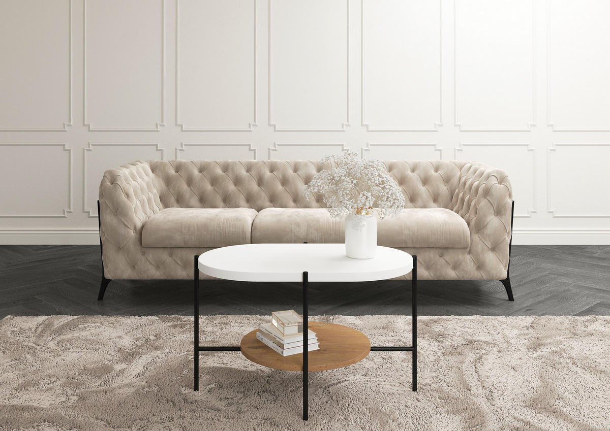 COUCHTISCH Arena Weiß, Eiche, Oval - Eichefarben/Schwarz, Holzwerkstoff/Metall (50/80/50cm) - Dancan