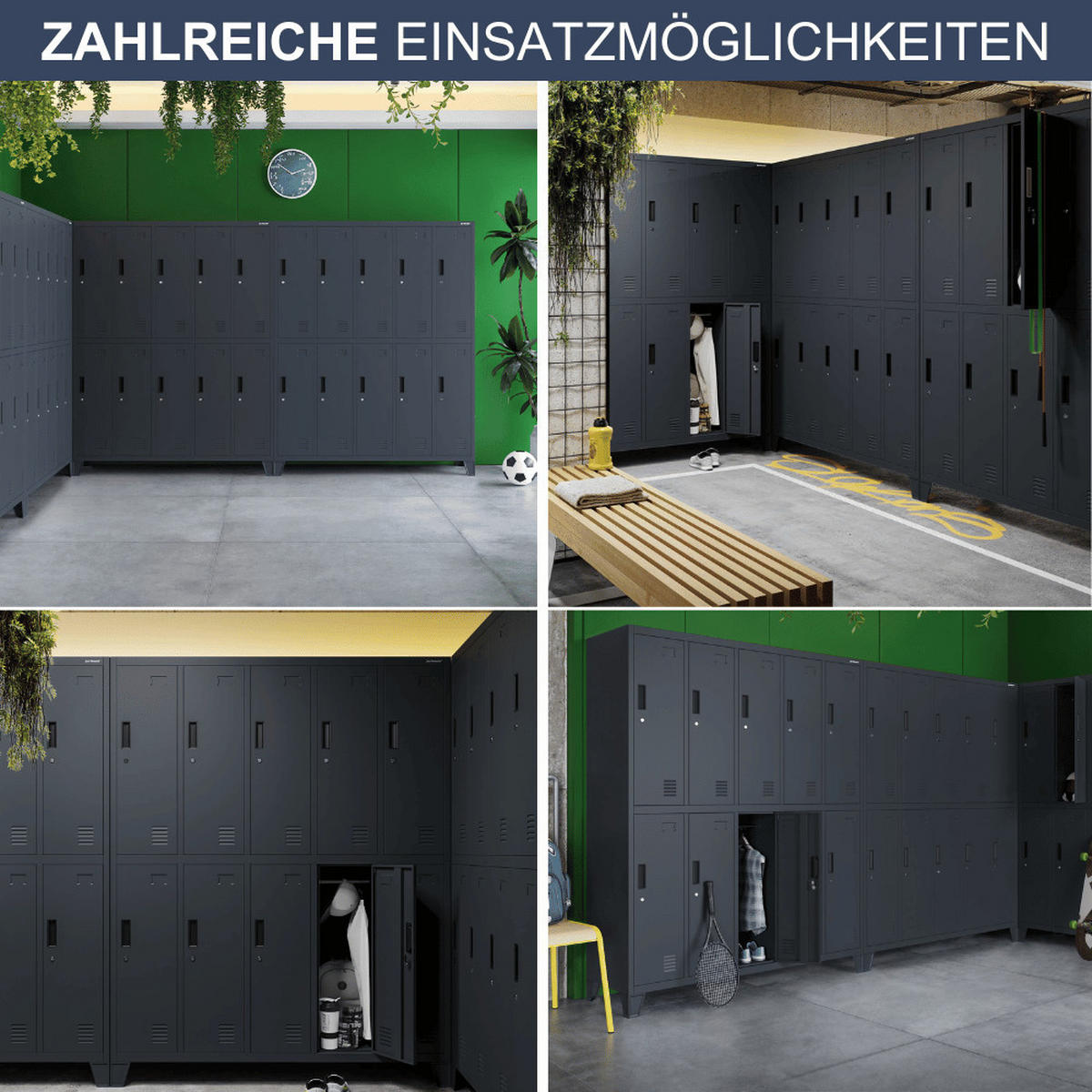 UMKLEIDESCHRANK Spind BERLIN 10 Abteile 172x136x45cm Anthrazit - Anthrazit, Metall (136/172/45cm) - DELUKE