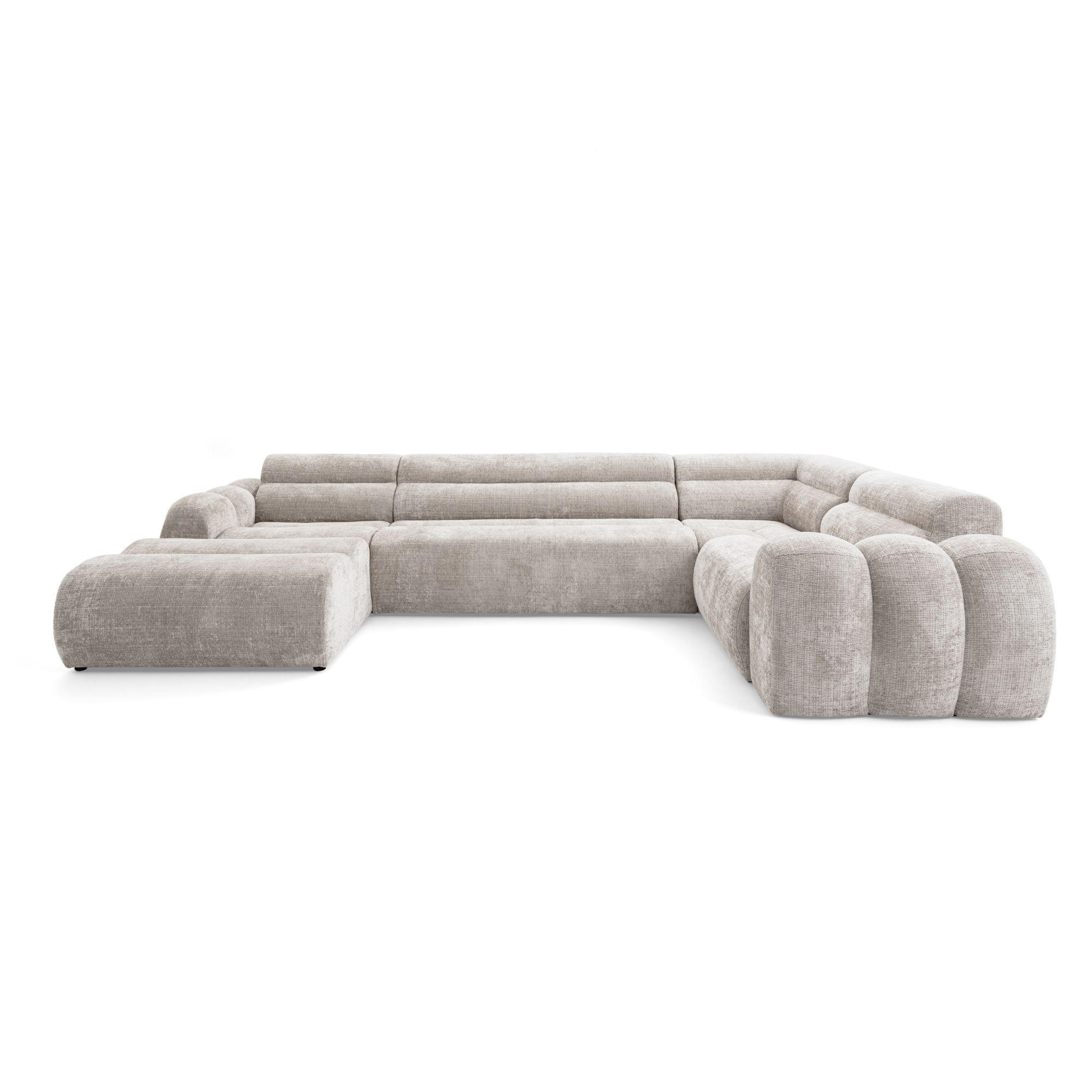 6-SITZER modulares Wohnlandschaft U XXL VEER SET 3 Rechts, 368 x 200 cm, Chenille Webstoff Creme - Creme/Schwarz, Holz/Kunststoff (200/75/368cm) - Muffo