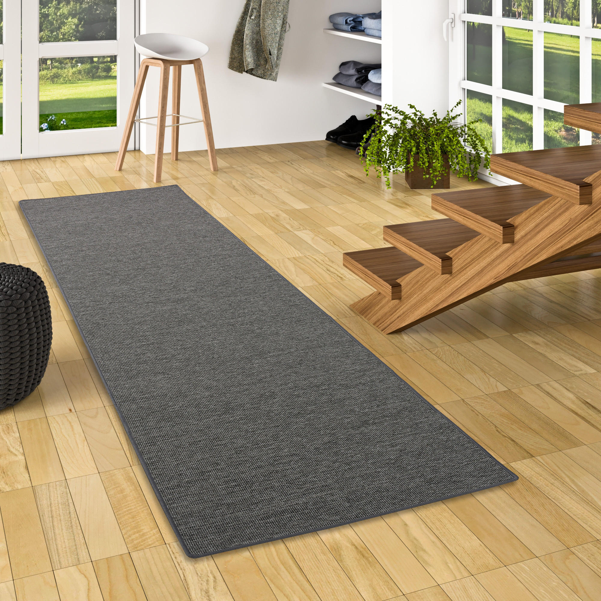 SISAL-OPTIK DESIGNER TEPPICH LÄUFER PURE MELIERT - Anthrazit, Textil (80/240cm) - Snapstyle