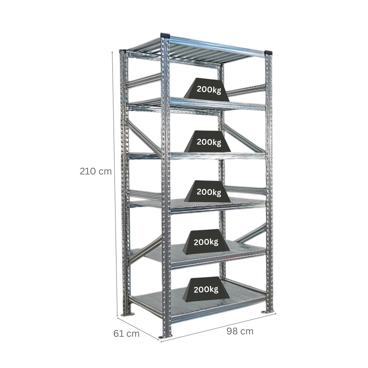 FACHBODENREGAL Proximo Stecksystem 210x90x60cm 6 Ebenen Beidseitig nutzbar Verzinkt - Silberfarben, Metall (90/210/60cm) - PROREGAL