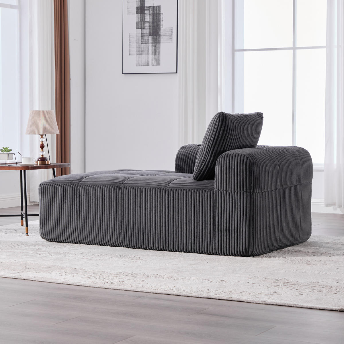 SOFA mit Seitenfächern und Becherhaltern 158 x 93 cm Cord Dark Gray - Dunkelgrau, Kunststoff (158/61/93cm) - Meubliv