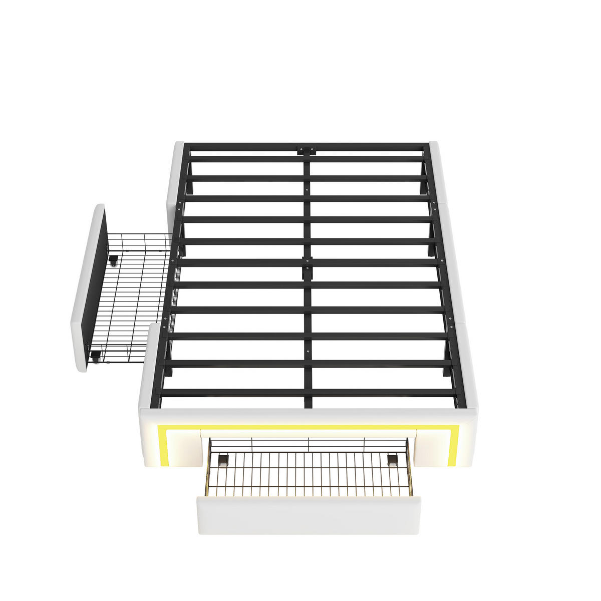 BETT 90/200 cm in Weiß mit Schubladen und LED - Weiß, Holzwerkstoff/Textil (90/200cm) - WISHDOR