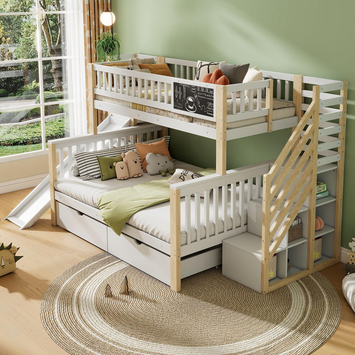 ETAGENBETT 140/200 cm Weiß mit Rutsche und Stauraum - Weiß, Holz (140/200cm) - OKWISH