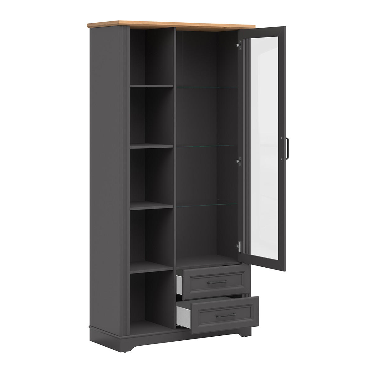 VITRÍNA Charlie Grey - šedá, kompozitní dřevo (100/200/42cm) - Petits-meubles