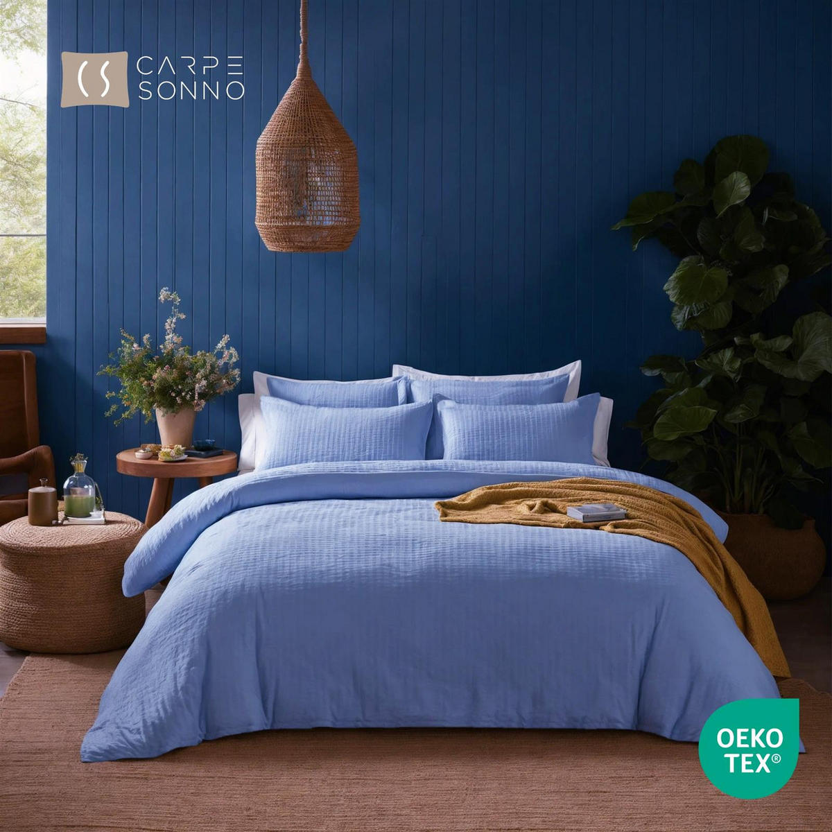 SEERSUCKER-BETTWÄSCHE 135x200 Uni Sommer Bettbezug Bügelfrei aus 100% Baumwolle, Bettbezüge einfarbig Hellblau - Hellblau, Textil (135/200cm) - Carpe Sonno
