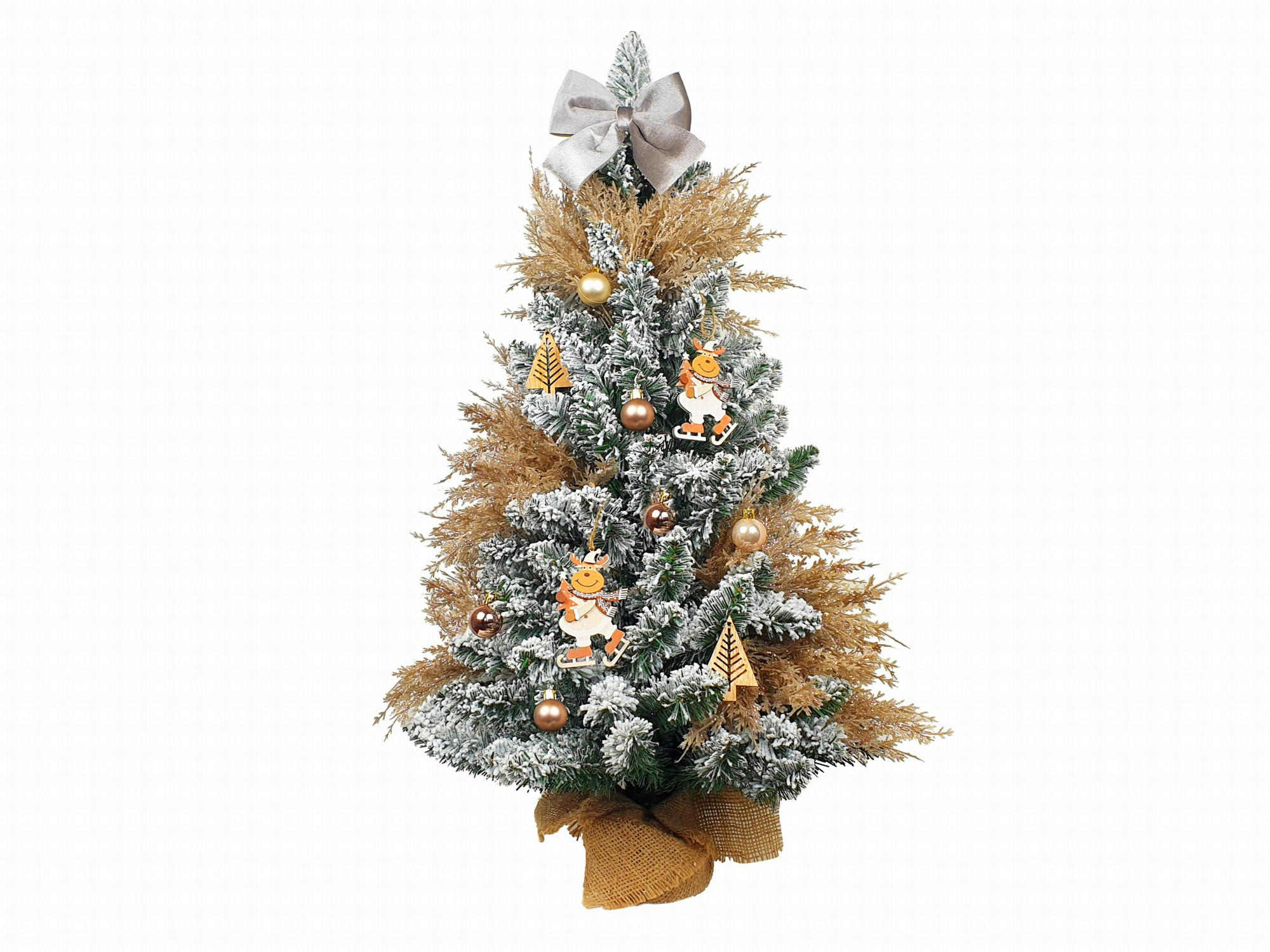 WEIHNACHTSBAUM geschmückt künstlich RENTIER 60 cm mit LED-BELEUCHTUNG IM TOPF - Silberfarben/Weiß, Kunststoff (60cm) - LAALU