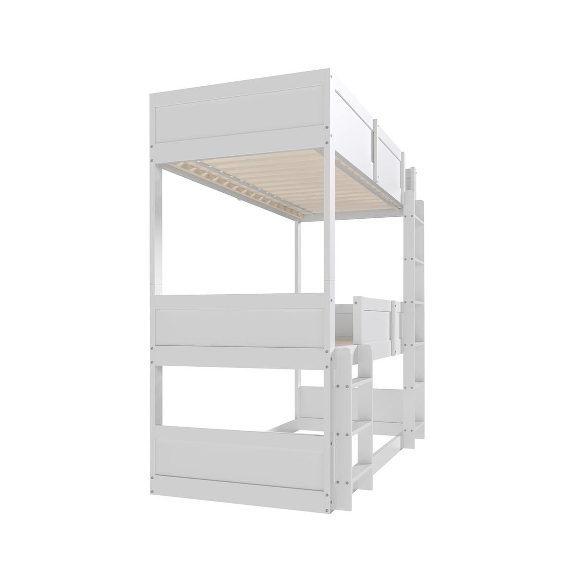 ETAGENBETT 90/200 cm in Weiß aus Massivholz mit hoher Absturzsicherung - Weiß, Holzwerkstoff (90/200cm) - OKMYHOME