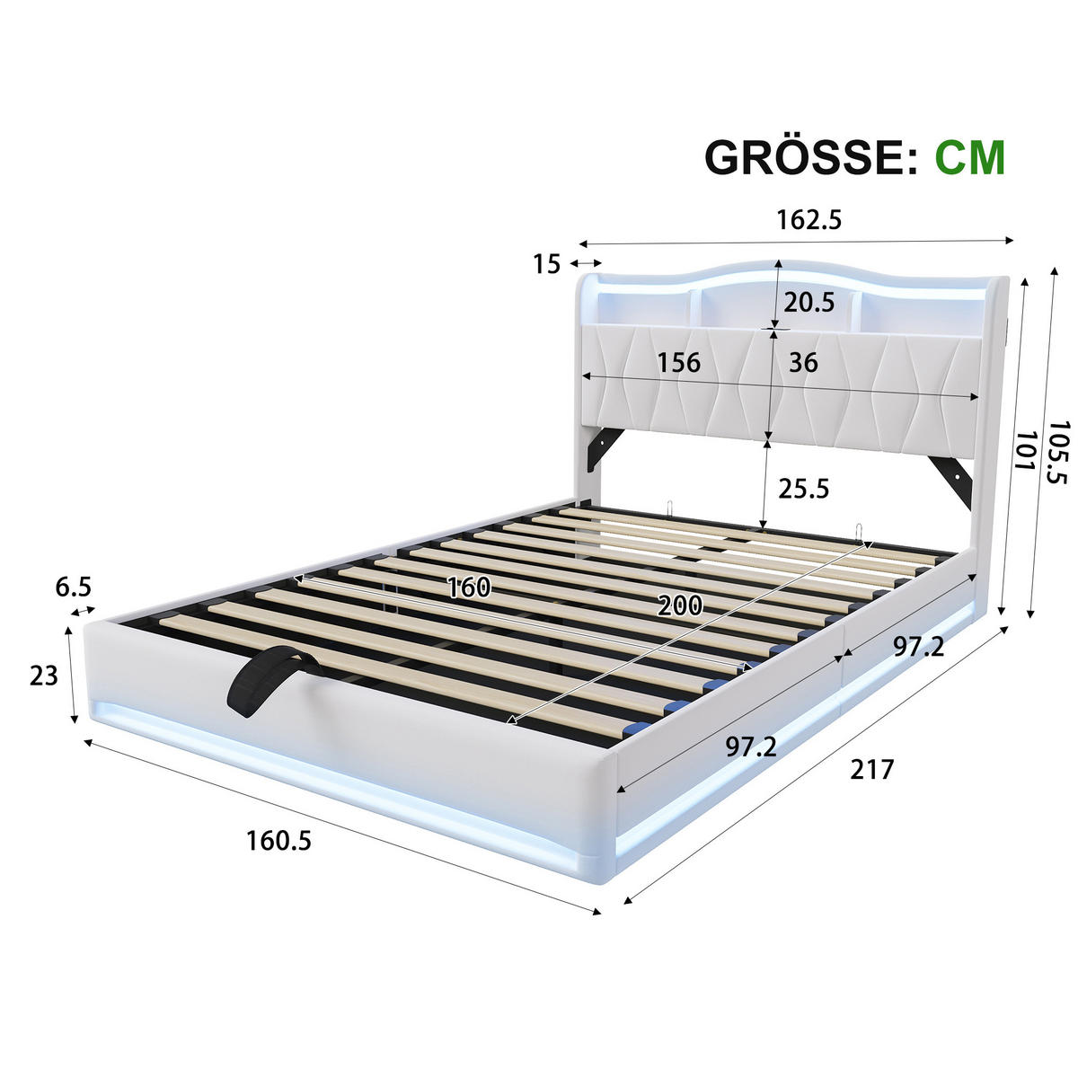POLSTERBETT 160x200 mit stauraum, doppelbett mit LED, Bettkasten, Lattenrost, USB, Kopfteil, Samtstoff, Beige - Beige, Holz/Textil (160/200cm) - GENKI LIVING