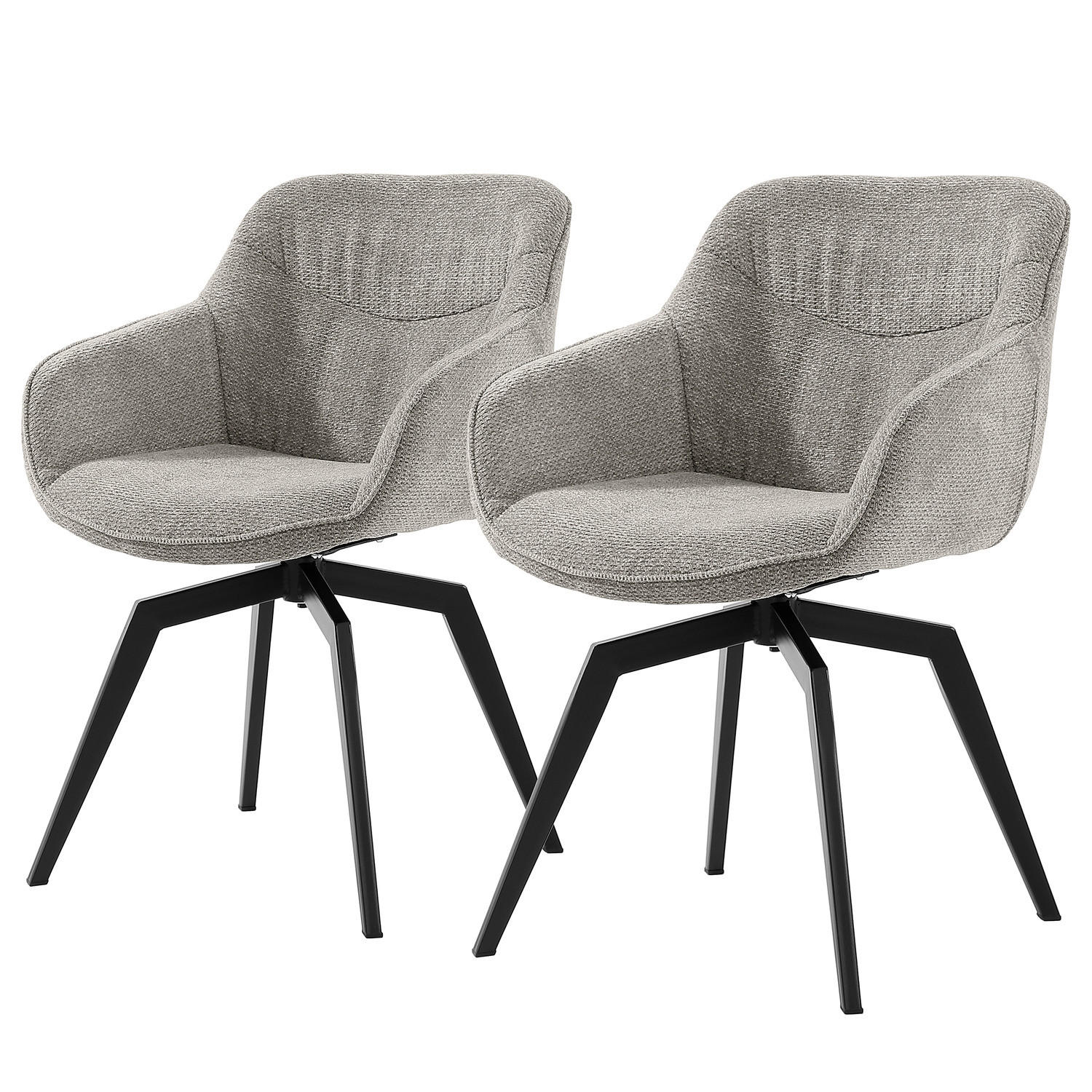 DREHBARER ARMLEHNENSTUHL - 2er-Set - Chenille / Eisen - Hellgrau/Schwarz, Textil/Metall (59/84/64cm) - home24