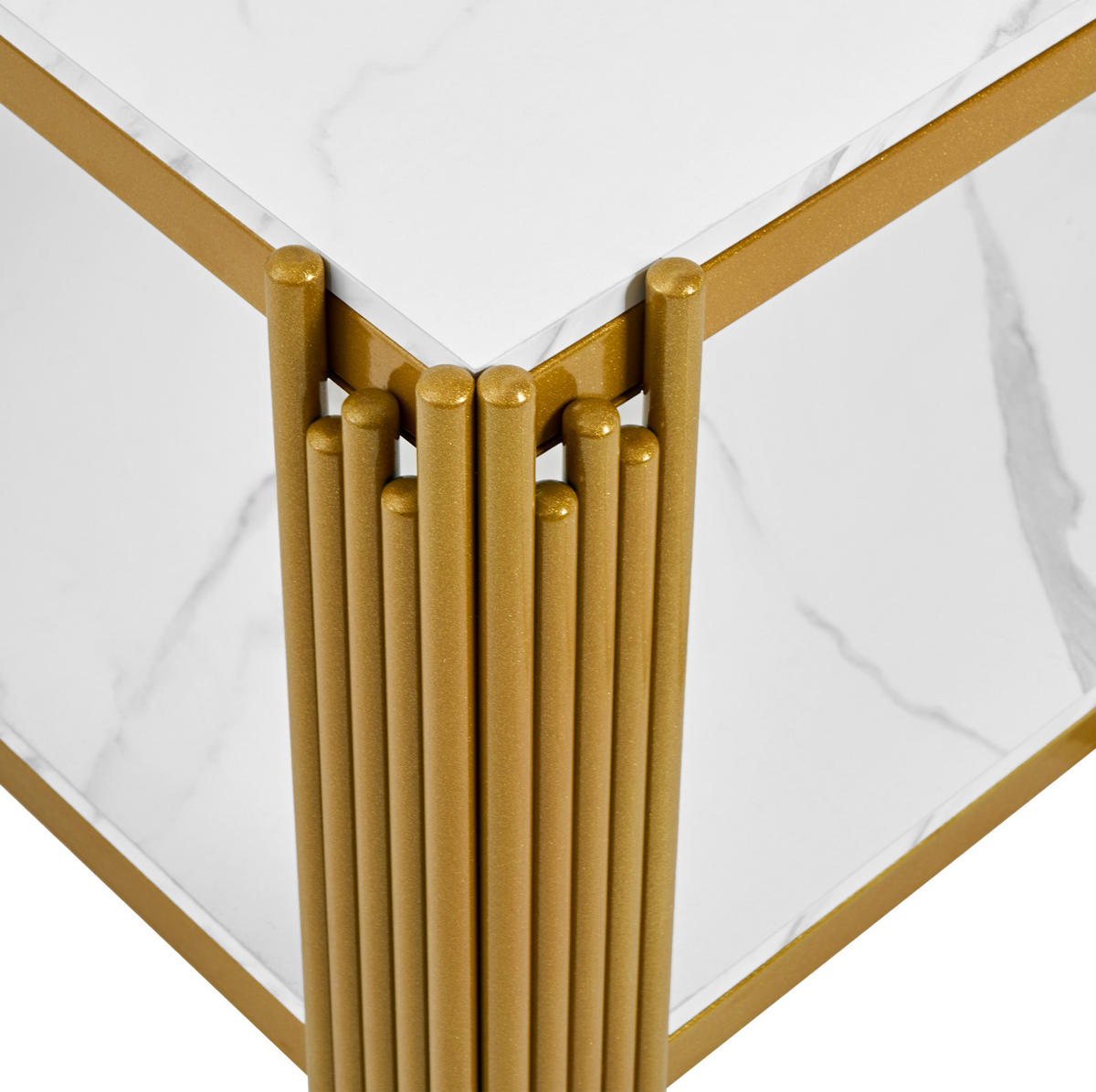 COUCHTISCH 114/64/46 cm in Gold und Weiß aus MDF und Metall mit 2 Ablagen - Weiß, Holzwerkstoff (114/64/46cm) - OKMYHOME