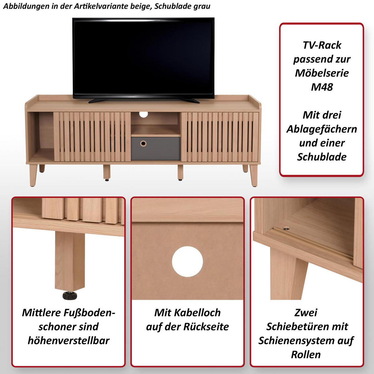 TV-RACK Walnuss Dekor - Walnussfarben, Holz (150/56/40cm) - MCW
