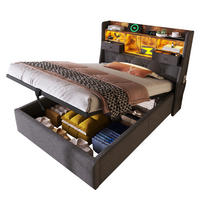 POLSTERBETT 90/200 cm Grau mit Stauraum, LED und Matratze - Grau, Textil (90/200cm) - Flora Grace