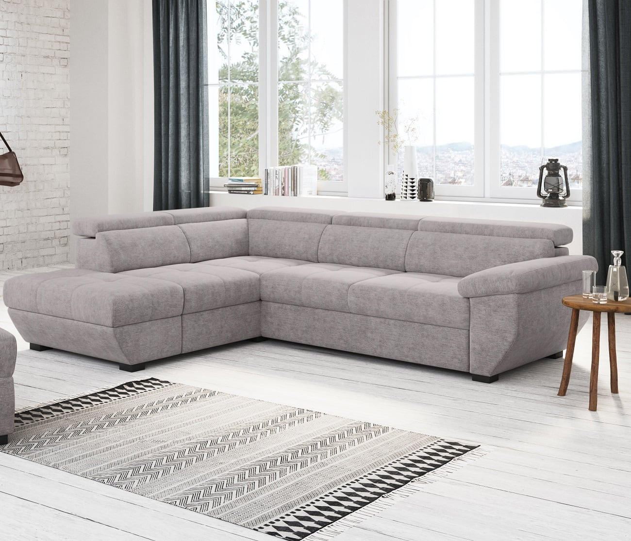 ECKSOFA mit Schlaffunktion und Bettkasten, verstellbare Kopflehnen - Schwarz/Grau, Kunststoff/Textil (262/224cm) - Cotta