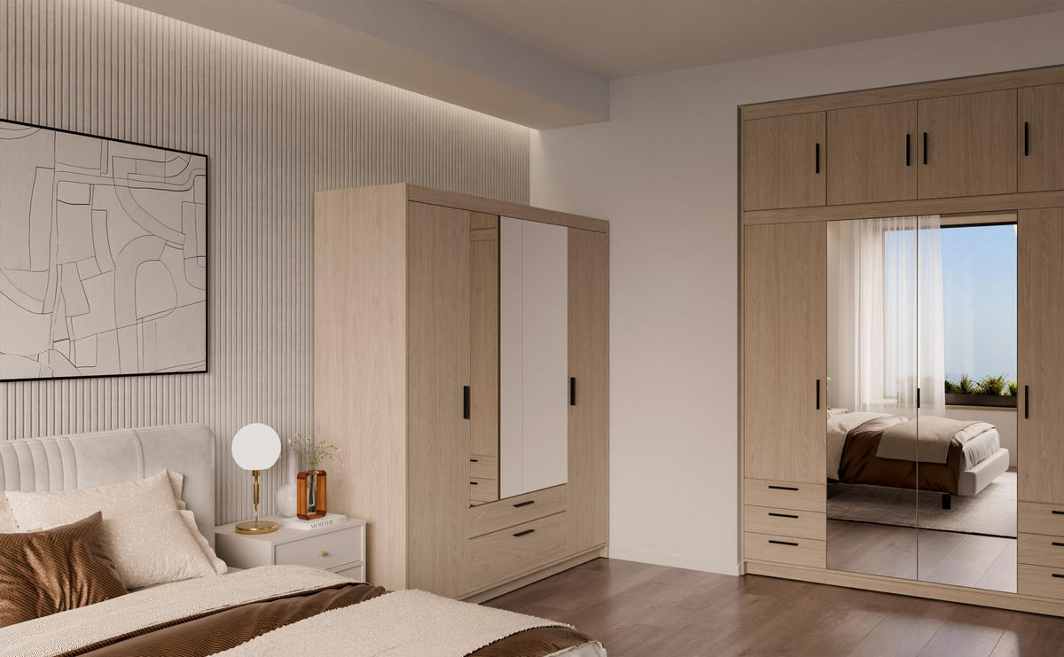 KLEIDERSCHRANK Storicos Geölte Eiche 176,3/190,5/53 cm - 4T2S Modern mit Schubladen und Spiegel - Eichefarben, Holzwerkstoff/Kunststoff (176.4/190.6/53cm) - AX Living