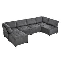 SOFA modular 6-Sitzer 308 x 154 cm Cord Gray - Grau, Kunststoff (154/82/308cm) - Meubliv