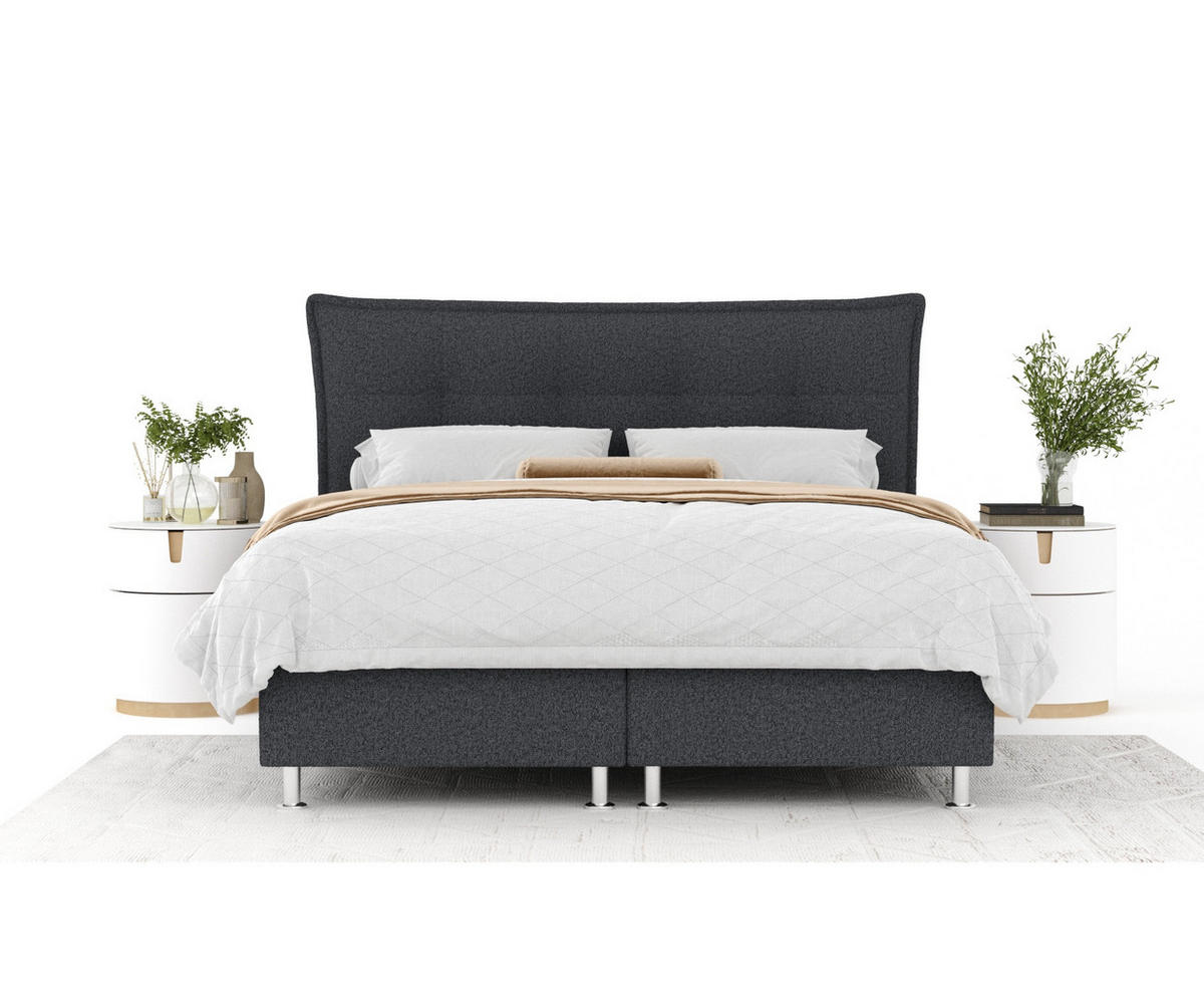 BOXSPRINGBETT Minori Schwarz 200/200 cm mit Latex-Topper - Silberfarben/Schwarz, Holz/Holzwerkstoff (200/200cm) - Maison de Reve