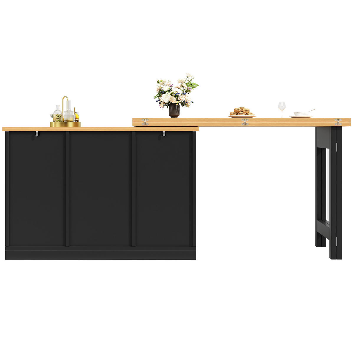 KÜCHENINSEL aus MDF 120-180x40x76cm in Schwarz mit Auszug - Schwarz, Holzwerkstoff (40/76/180cm) - Modfu