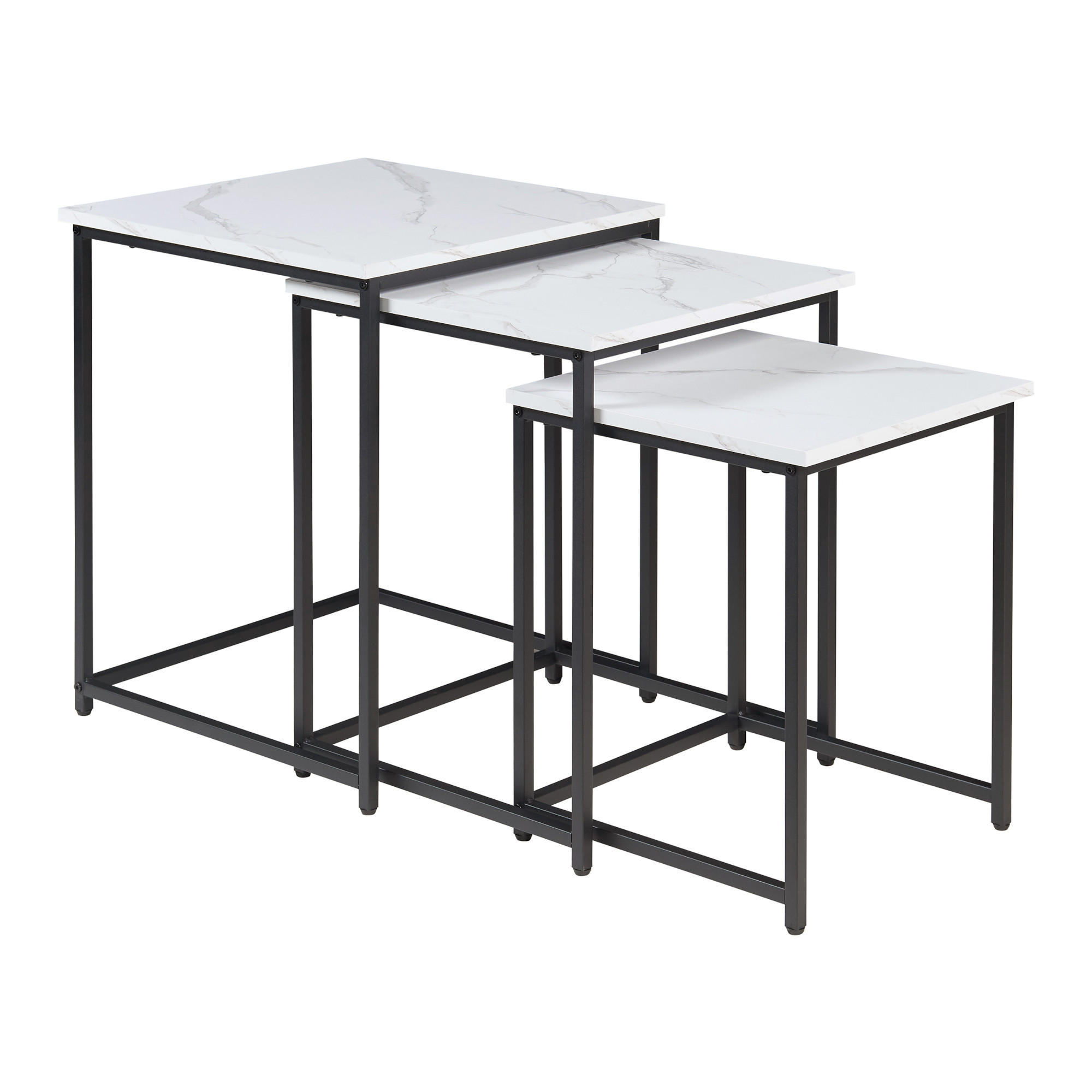 BEISTELLTISCH-SET 3 TLG. Trollhättan - Schwarz/Weiß, Holzwerkstoff/Metall (50/50/60cm) - [en.casa]