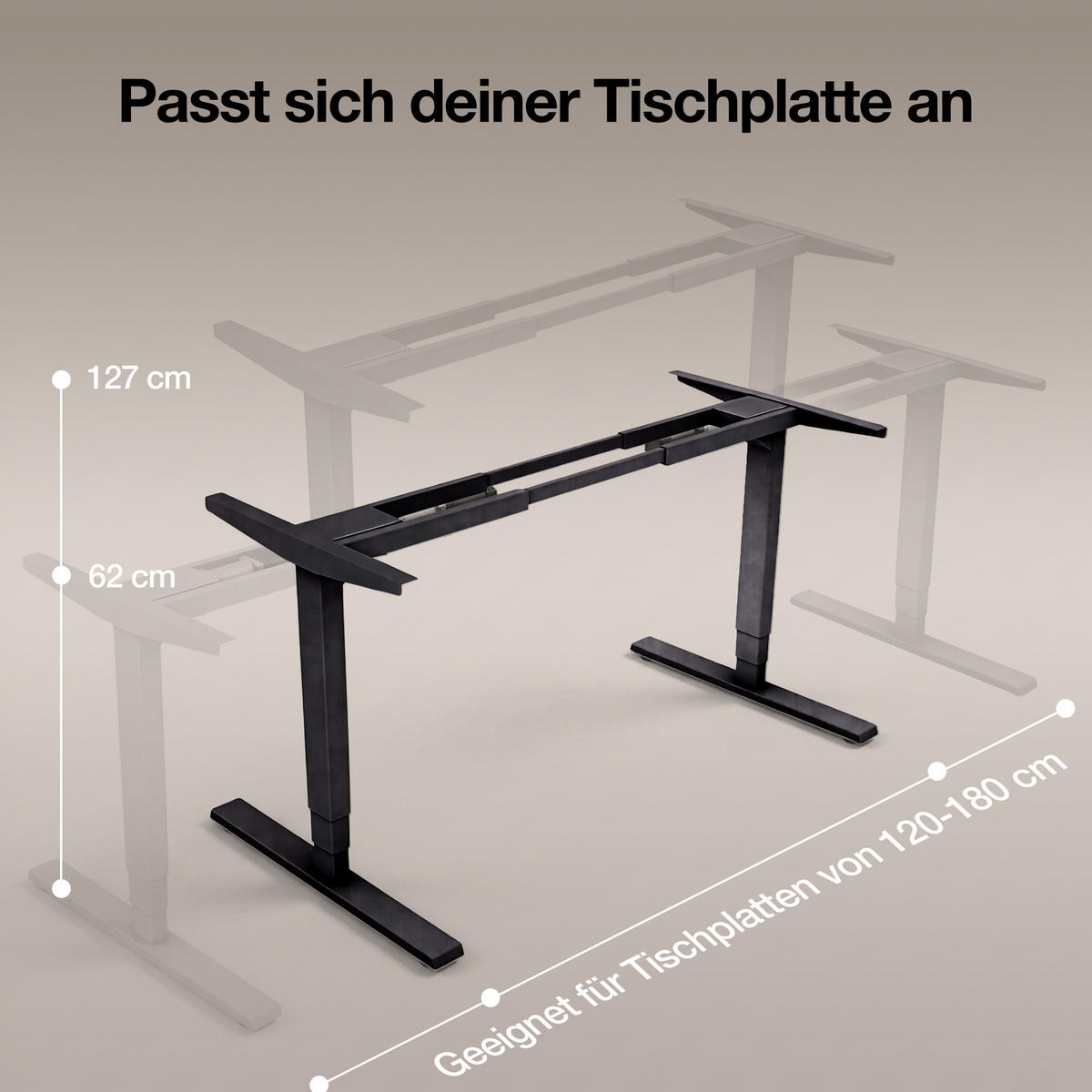 SCHREIBTISCHGESTELL Elektrisch höhenverstellbares Schreibtischgestell /62-127cm Schwarz - Schwarz, Metall (117/25/23cm) - ASSMANN