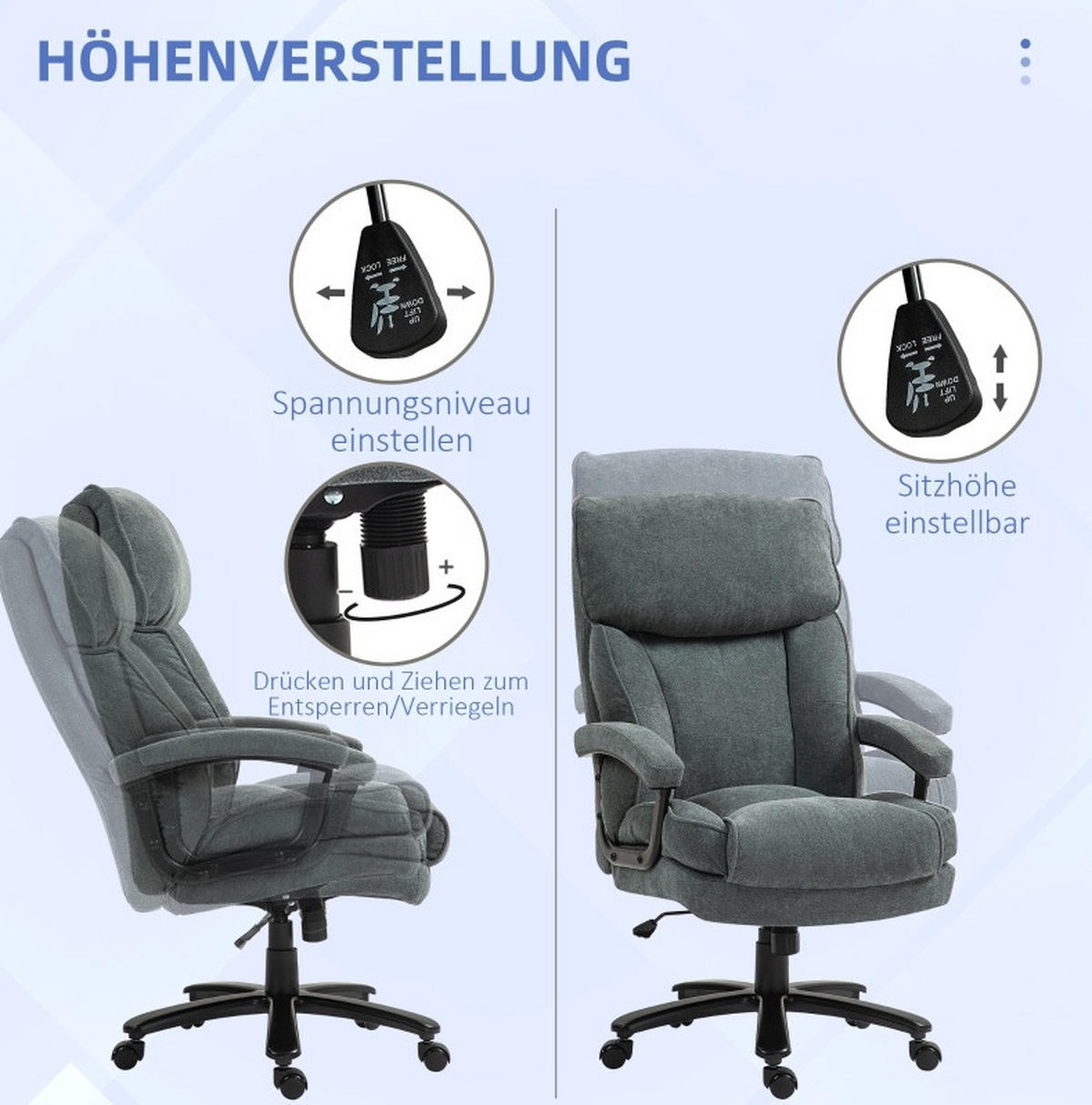BÜROSTUHL ergonomisch höhenverstellbar 68,5 x 79 x 117-125 cm Polyester Grey - Grau, Kunststoff (79/125/68.5cm) - Meubliv