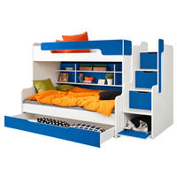 ETAGENBETT HARRY 260x129 cm – Stockbett für 2 Personen mit Treppe, Stauraum und 2 Matratzen - Blau, Holz (120/200cm) - Wohnideebilder