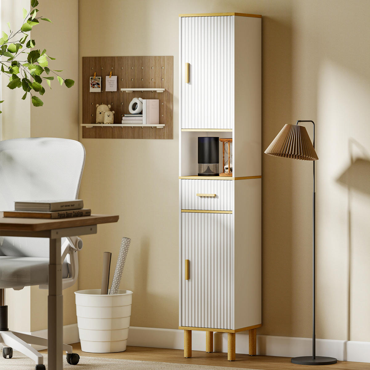 HOCHSCHRANK DE-12545 2 Türen, Schublade, offenes Fach, Weiß - Weiß, Holzwerkstoff (29.7/171.5/31.5cm) - ComfortXL