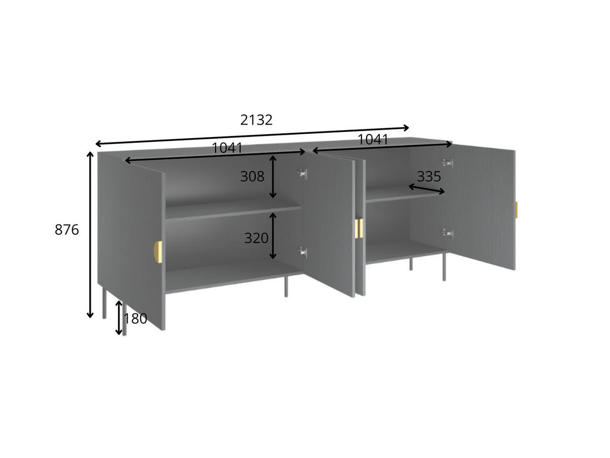 KOMMODE Graphitschwarz 213/87,6/40 - Schwarz, Holzwerkstoff (213/88/40cm) - RAUMHIRSCH FURNITURE
