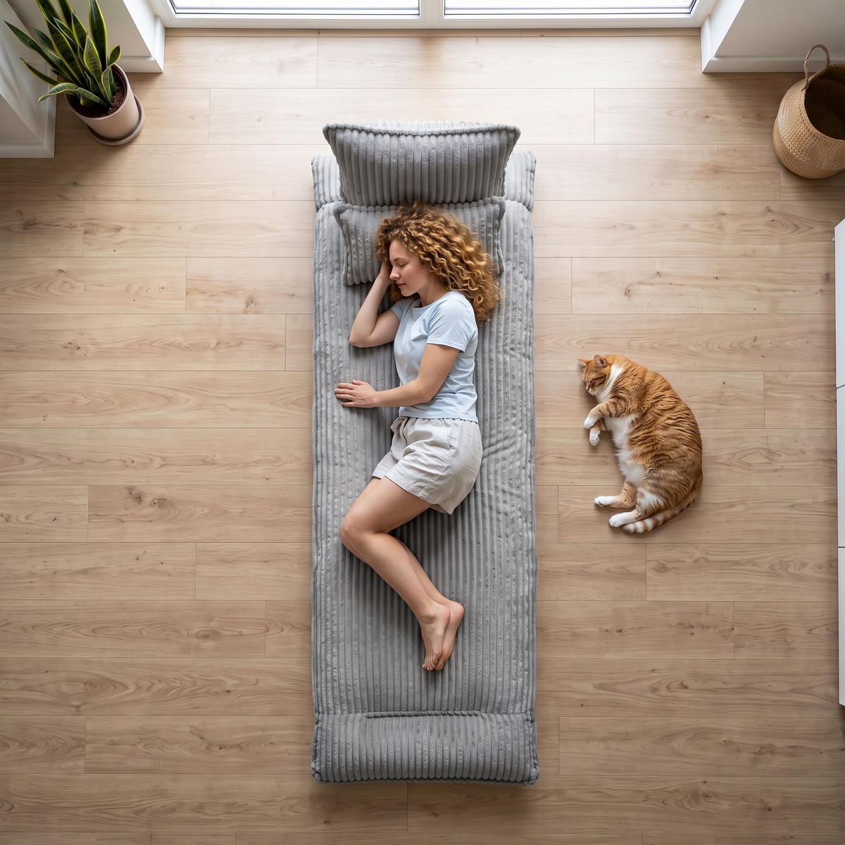 SCHLAFSESSEL 2-in-1, Cord, Metall--Rückenlehne, 227cm Länge, Beige - Grau, Textil/Metall (74.5/78.5/107cm) - LVHOM