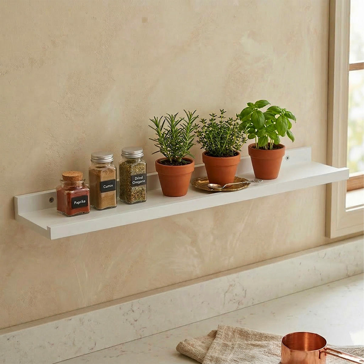 STENNÁ polica - biela, drevo (80/5/15cm) - Relaxdays