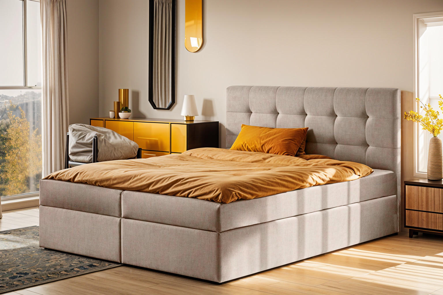 BOXBETT Mit Matratze Und Bettkasten LUDANO Stoff Noel KaltesBeige 120x200 cm H3-Bonell - Weiß, Holz (120/200cm) - Kaiser Möbel