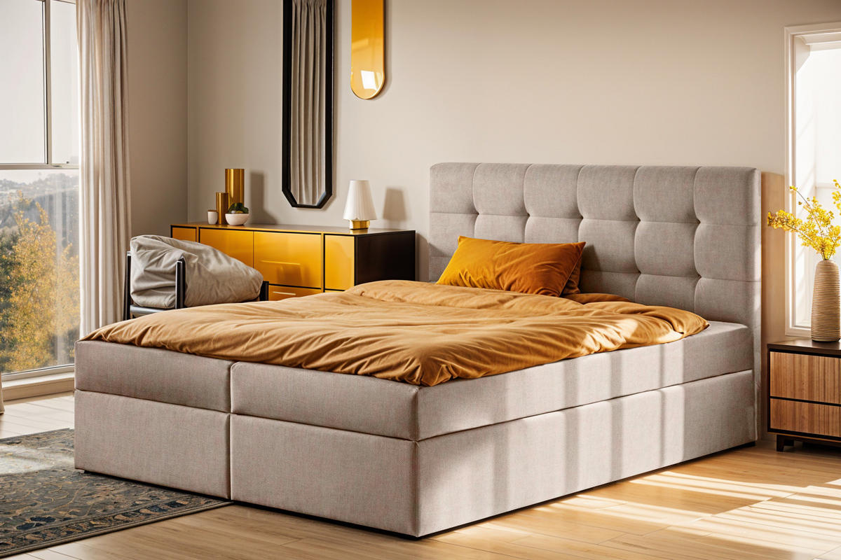 BOXBETT Mit Matratze Und Bettkasten LUDANO Stoff Noel KaltesBeige 120x200 cm H3-Bonell - Weiß, Holz (120/200cm) - Kaiser Möbel