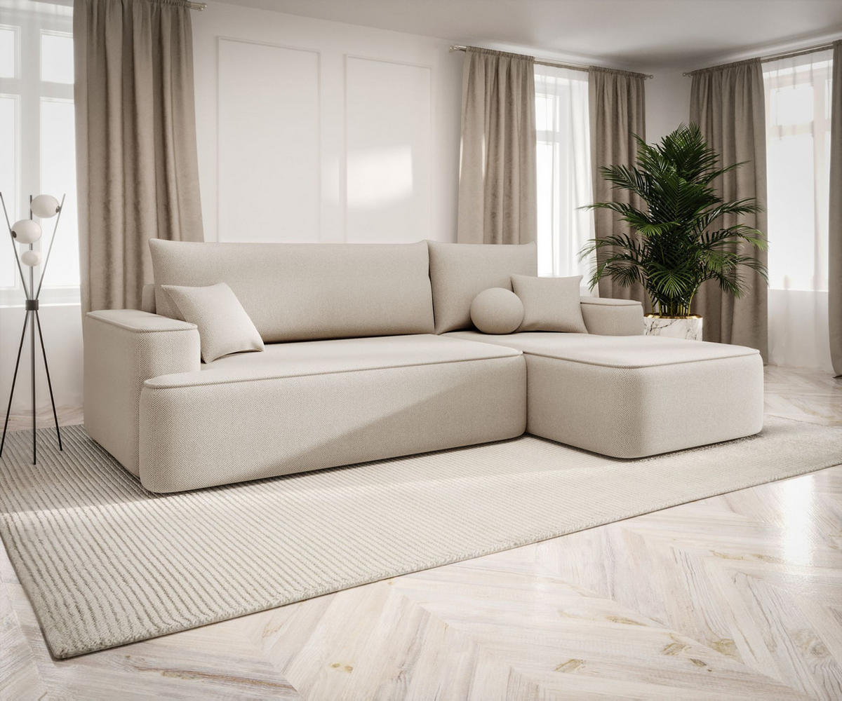 ECKSOFA mit Schlaffunktion FIGO Curio 09 Rechts - Ecru, Textil (250/150cm) - Bedante