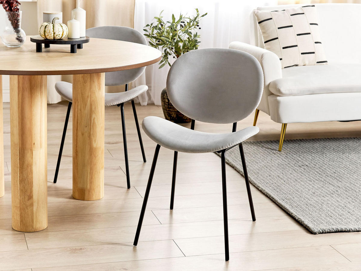 ESSZIMMERSTUHL 2er-Set Samtstoff hellgrau/schwarz Luana - Schwarz/Grau, Textil (50/80/52cm) - Beliani