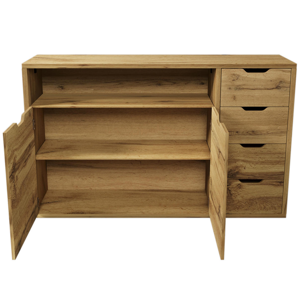 KOMMODE aus MDF und Metall 150x40x90 cm Eiche mit 4 Schubladen und verstellbaren Einlegeböden - Eichefarben, Holzwerkstoff (150/90/40cm) - IVMEU