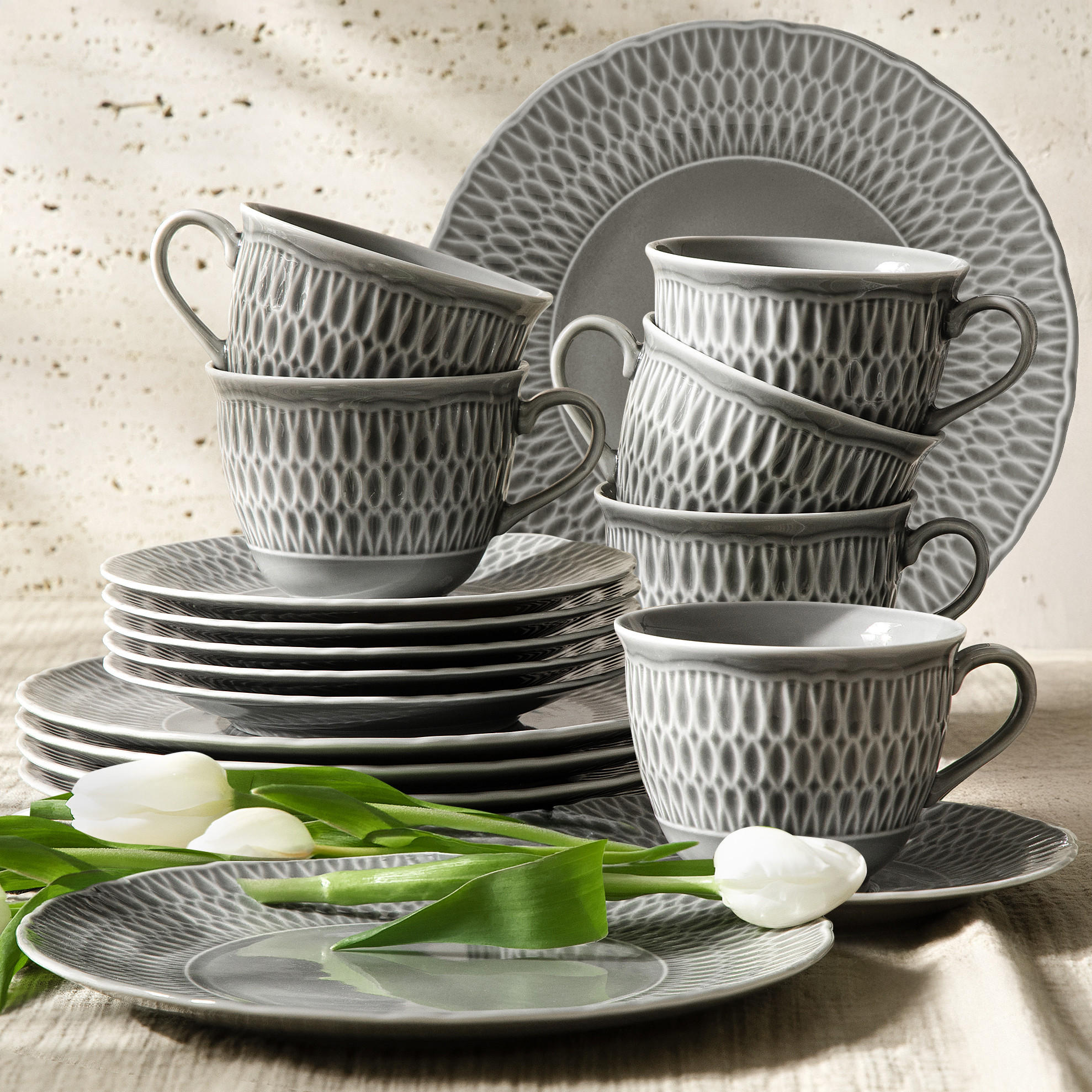 KAFFESERVICE CMIELOW SOFIA Kombiservice - Grau, Keramik (21/7.5/21cm) - KONSIMO®