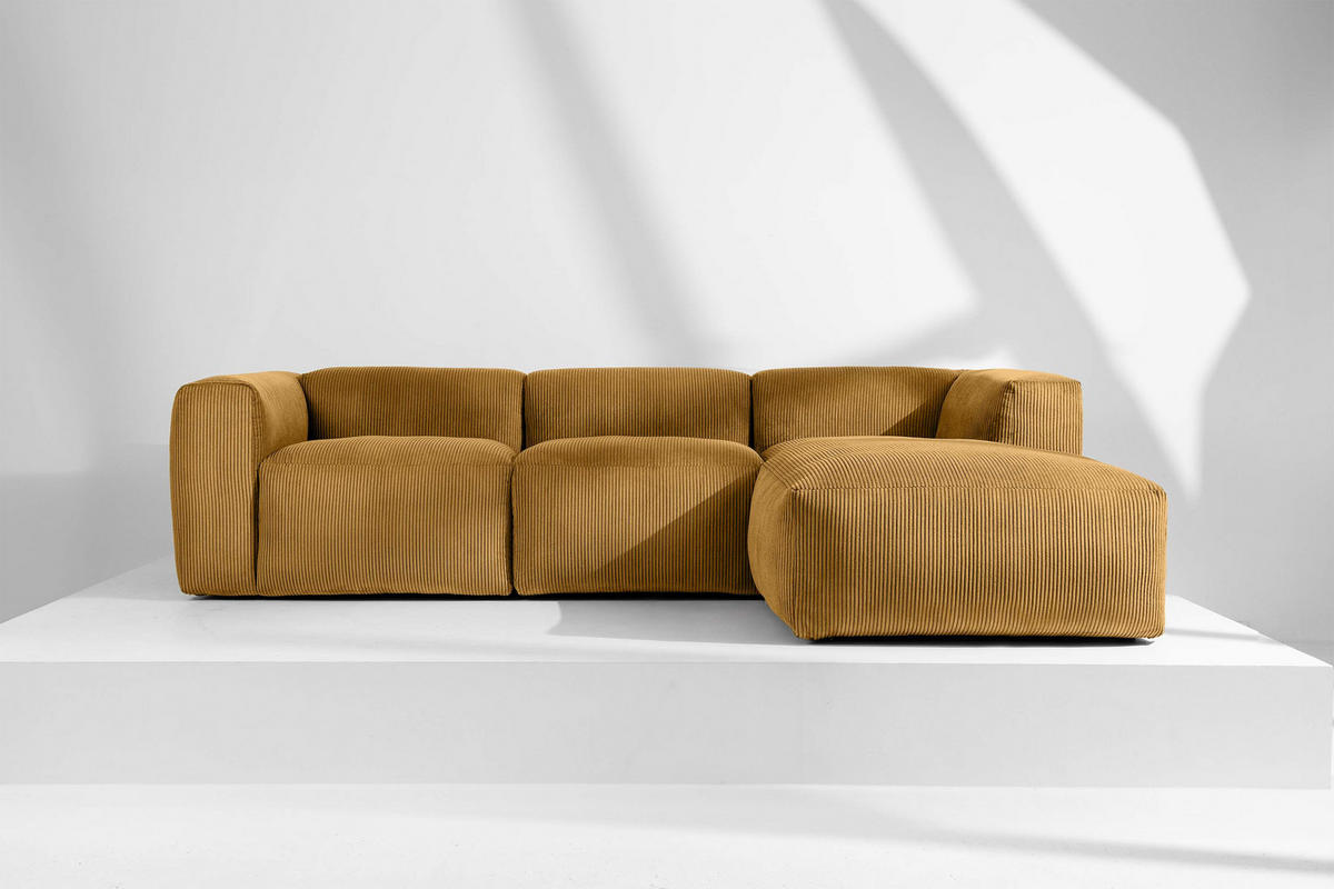 ECKMODULSOFA-RECHTS BUFFO mit extrem weicher und bequemer Sitzfläche, Kordstoff, gelb - Gelb, Textil (297/180cm) - KONSIMO®