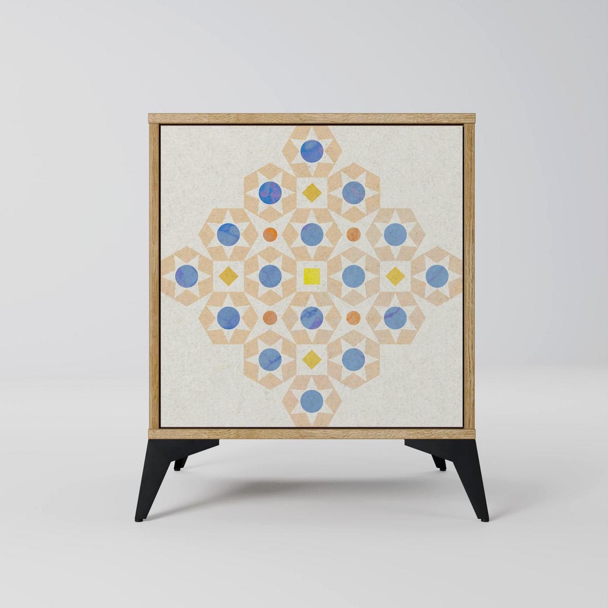 SIDEBOARD PATTERNED PRISM, Eichefarben, 57,5x42x57,5 cm, Ohne Füße - Eichefarben/Multicolor, Holzwerkstoff (57.5/57.5/42cm) - SpaceRebels