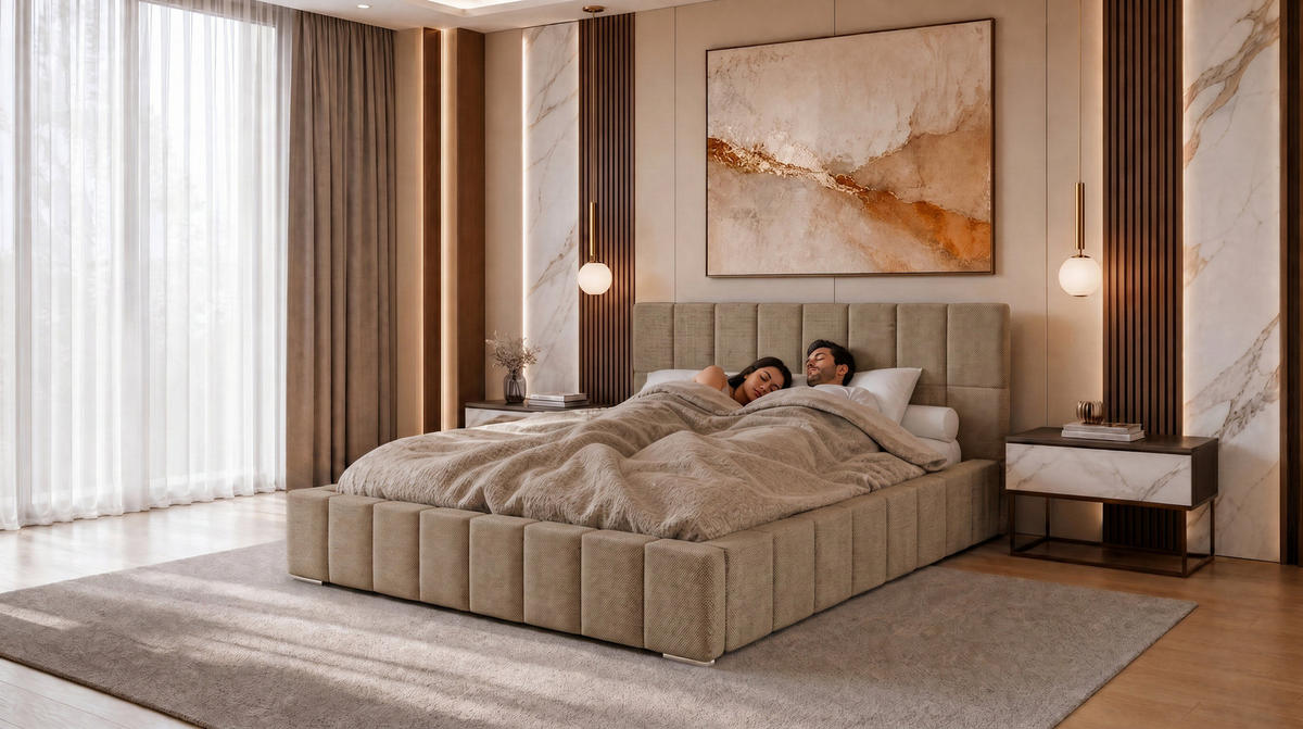 POLSTERBETT 180x200 cm, Alma, Doppelbett mit Bettkasten, Lattenrost aus Holz, Velourstoff, Hellbraun - Hellbraun, Holz/Kunststoff (180/200cm) - Marpur